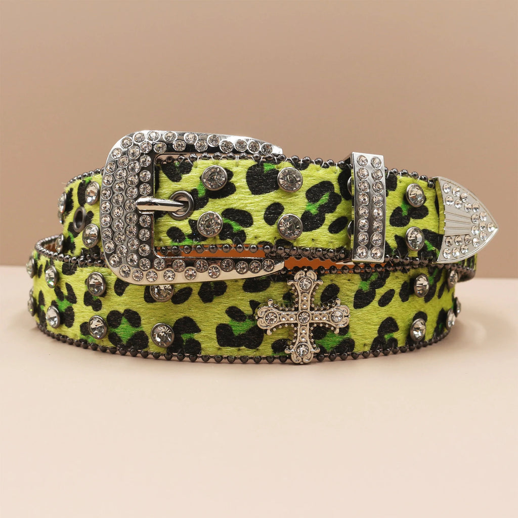 3.3cm Leopard Print Rhinestone Belt Hip Hop Punk Style belt LUNARITY GARAGE
