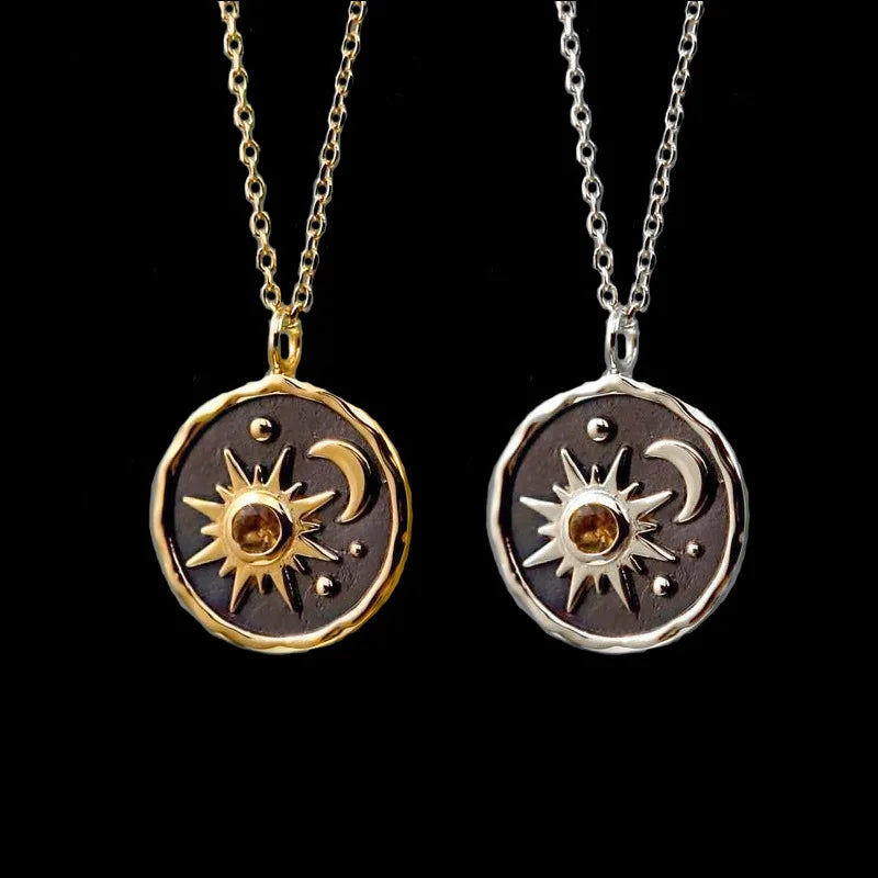 Vintage Boho Sun & Moon Pendant Necklace – Women’s Alloy Clavicle Chain Jewelry Necklace Lunarity Garage