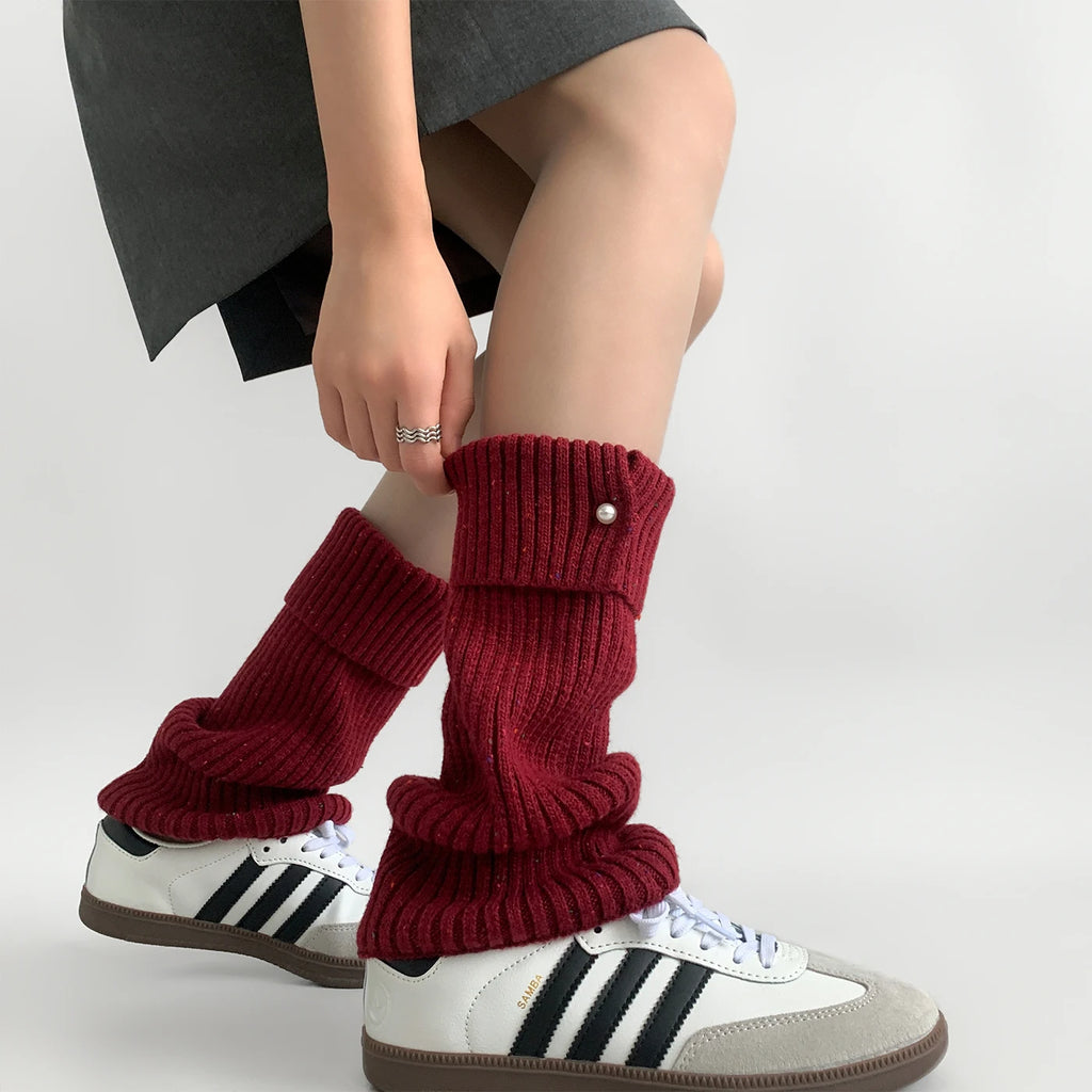 Harajuku Pearl Mid-Calf Leg Warmers – Thick Wool Knit Ankle Covers for Winter Socks Lunarity Garage   