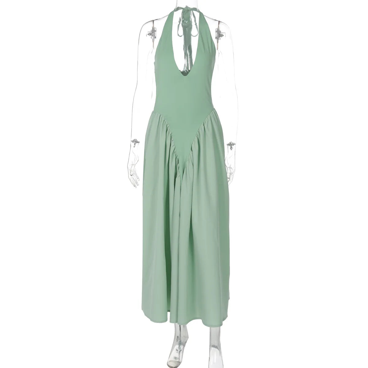 Backless Deep V Spliced Long Dress | Summer Women's Sexy Party & Halter Fashion Slim White Sleeveless Dress Dress LUNARITY GARAGE Green S