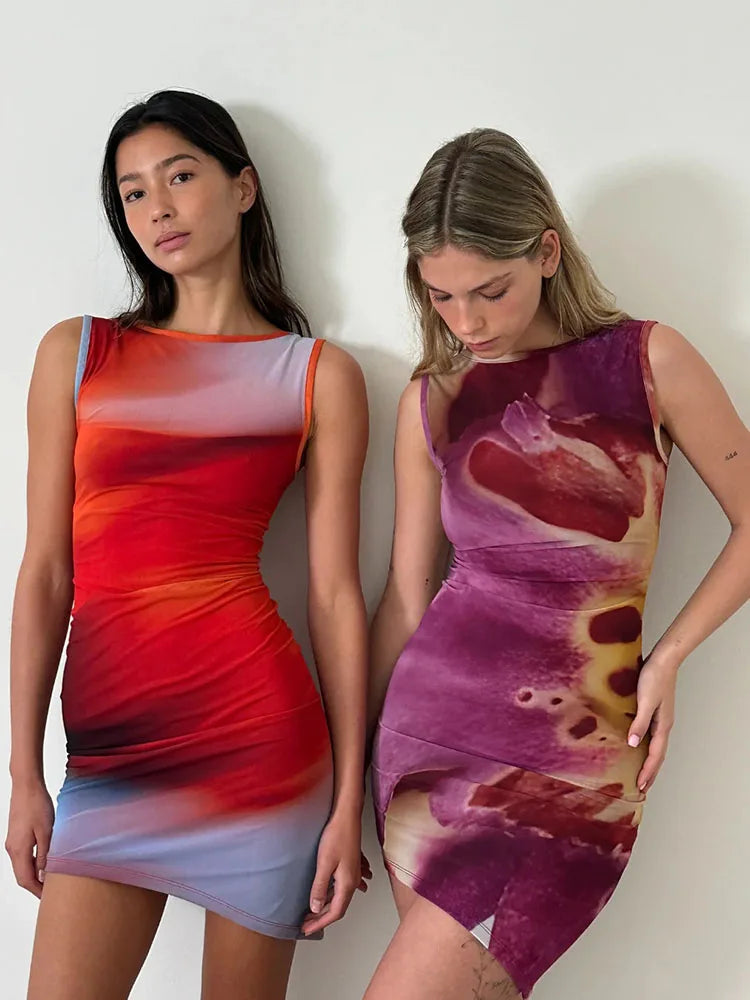 Personalized Pattern Print Sheath Dress | Fashion Women's Diagonal Collar Sleeveless Tank Hip Wrap Sexy Club Dress Dress LUNARITY GARAGE