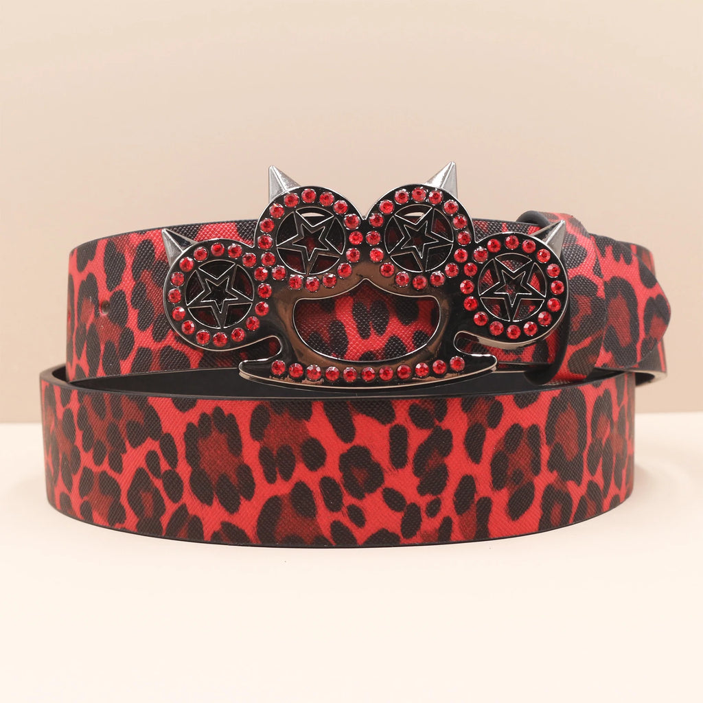 Leopard Print Rhinestone Y2K Belt - Hip Hop Western Shiny Waistband Belt LUNARITY GARAGE