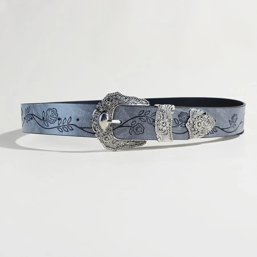 Goth Vintage Pattern Print Belt - Designer Metal Buckle PU Leather Y2K Waistband Belt LUNARITY GARAGE