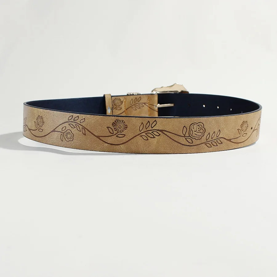 Goth Vintage Pattern Print Belt - Designer Metal Buckle PU Leather Y2K Waistband Belt LUNARITY GARAGE