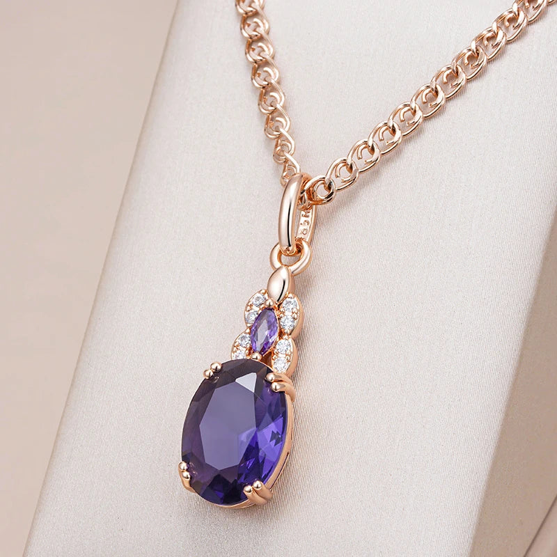 Sparkling Purple Oval Zircon Pendant Necklace – Rose Gold Vintage Jewelry for Women Necklace LUNARITY GARAGE   