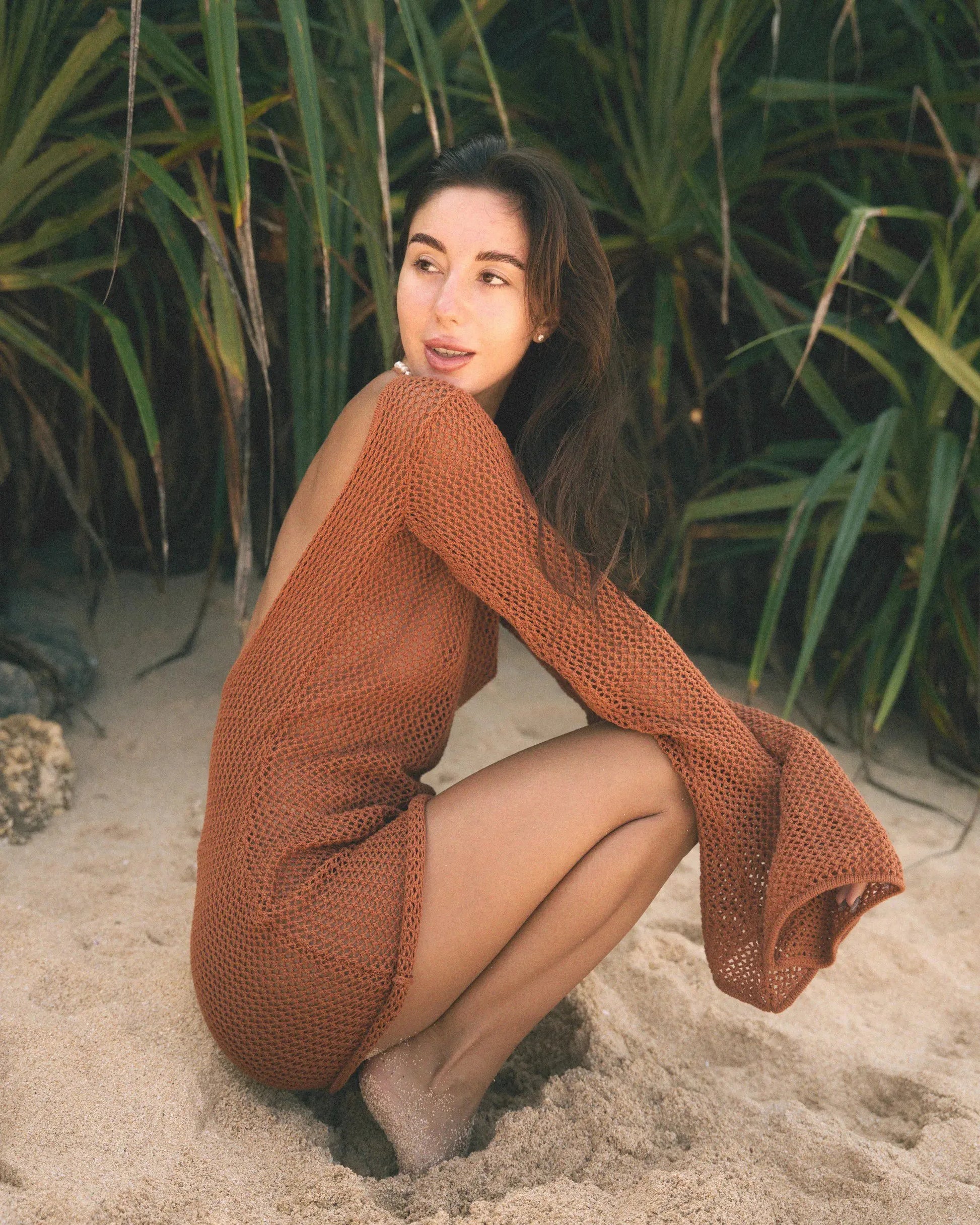 Summer Serenity: The Crochet Flared Sleeve Beach Tunic Dress cover ups LUNARITY GARAGE