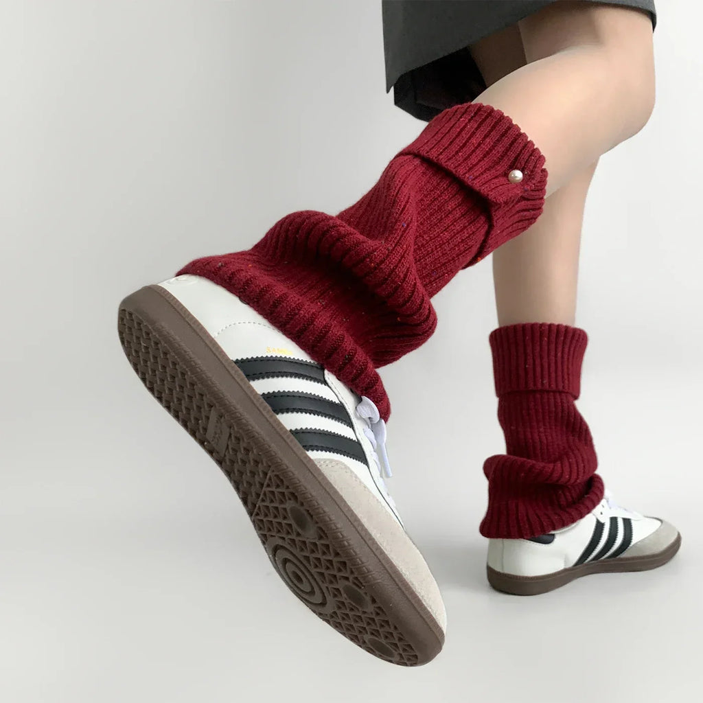 Harajuku Pearl Mid-Calf Leg Warmers – Thick Wool Knit Ankle Covers for Winter Socks Lunarity Garage   