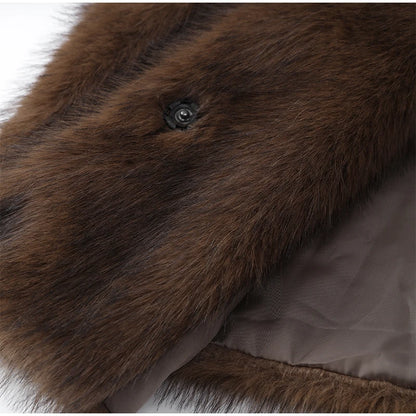 Retro Collar Long Sleeved Buttons Women's Faux Fur Coats Winter Thick Warm Solid Color Fury Jacket Female High Street Outerwear faux fur LUNARITY GARAGE