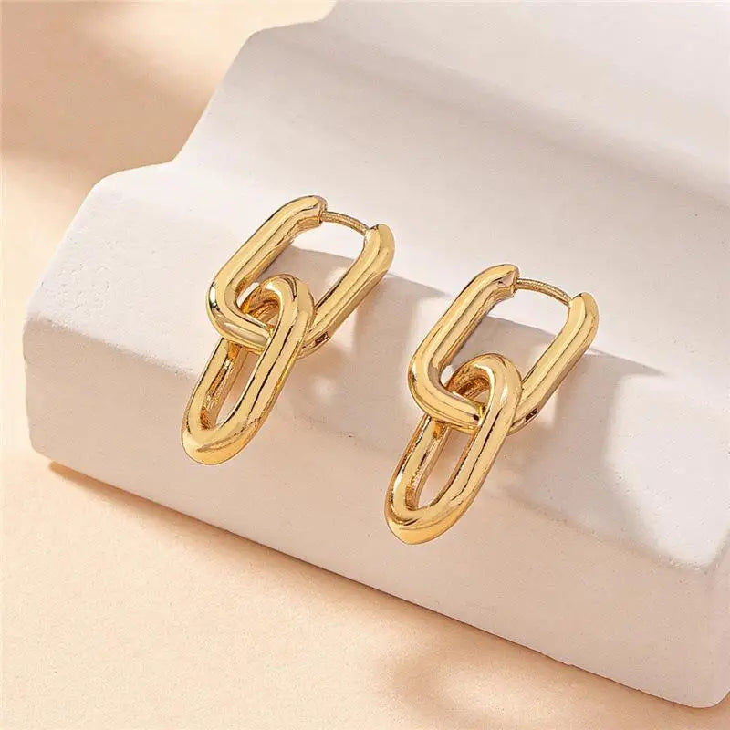 Retro Double Loop Geometric Drop Earrings – Gold and Silver earrings LUNARITY GARAGE