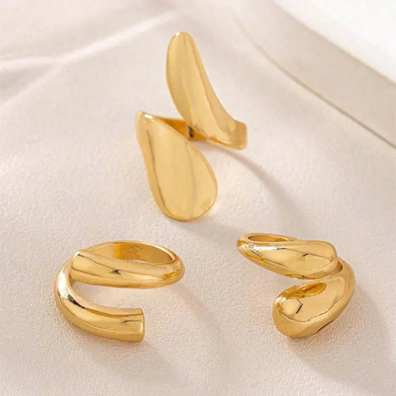 3Pcs/Set Vintage Gold Water Drop Rings | Adjustable Geometric Open Rings for Women ring LUNARITY GARAGE