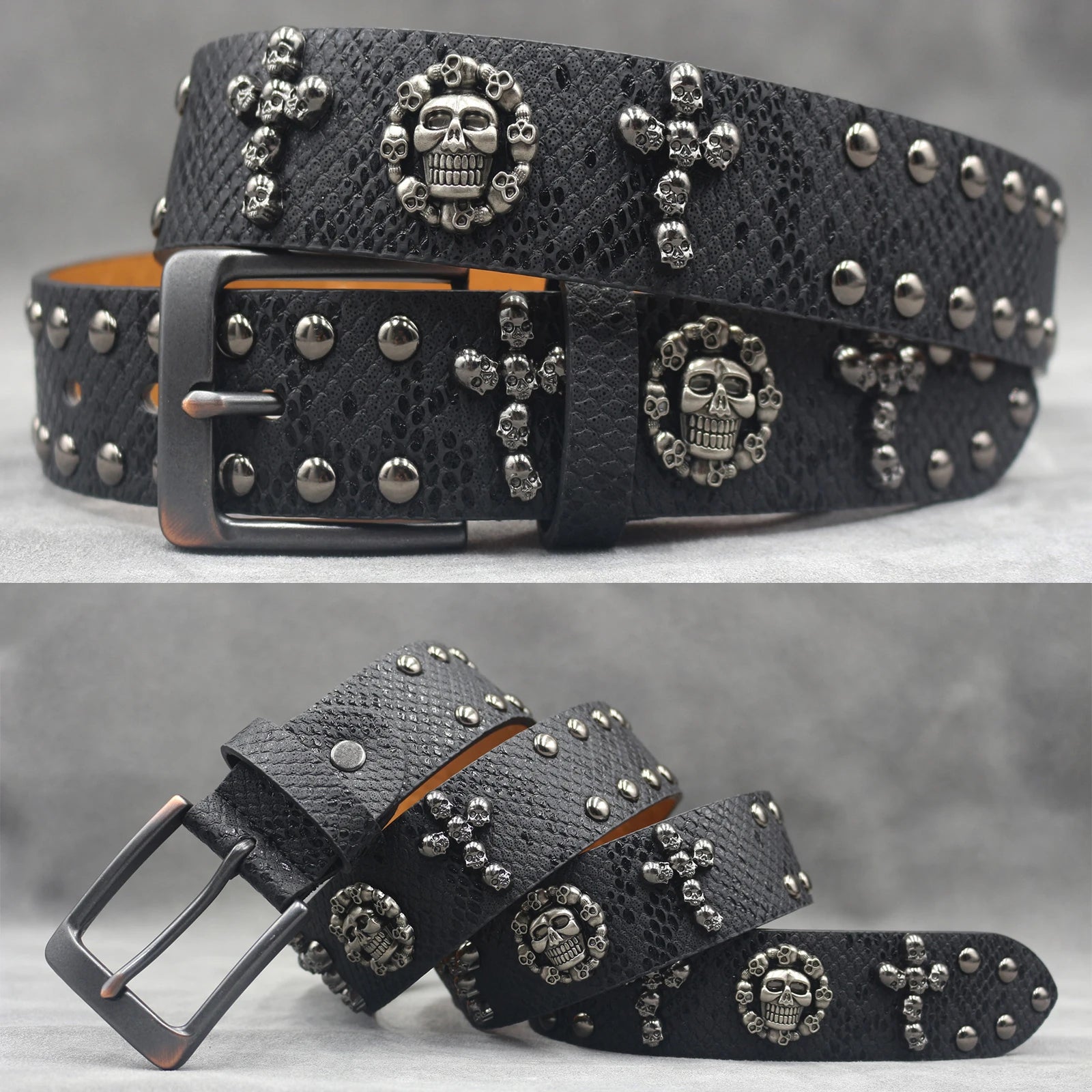 Y2K Metal Punk Rock Rivet Belt – Skull Studded Goth Style (3.8cm) belt LUNARITY GARAGE Black 105CM