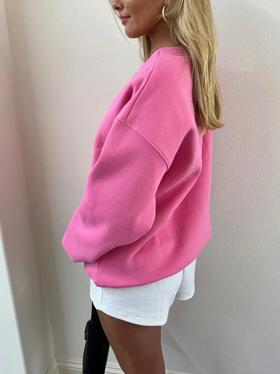 Cute Pink Bow Print Sweatshirt – Cozy & Stylish Casual Wear Sweatshirts Lunarity Garage