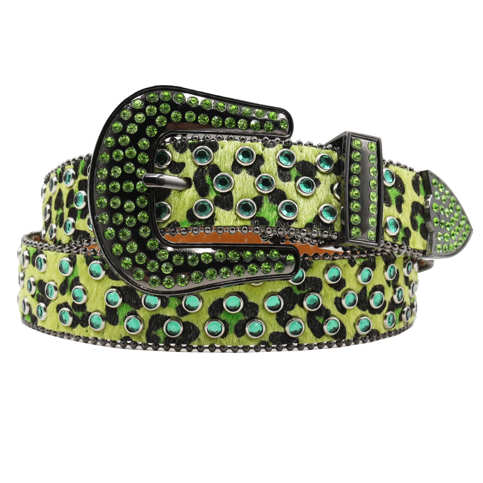 Rhinestone Western Belt – Studded Leopard Bling Strap belt LUNARITY GARAGE Green 105CM