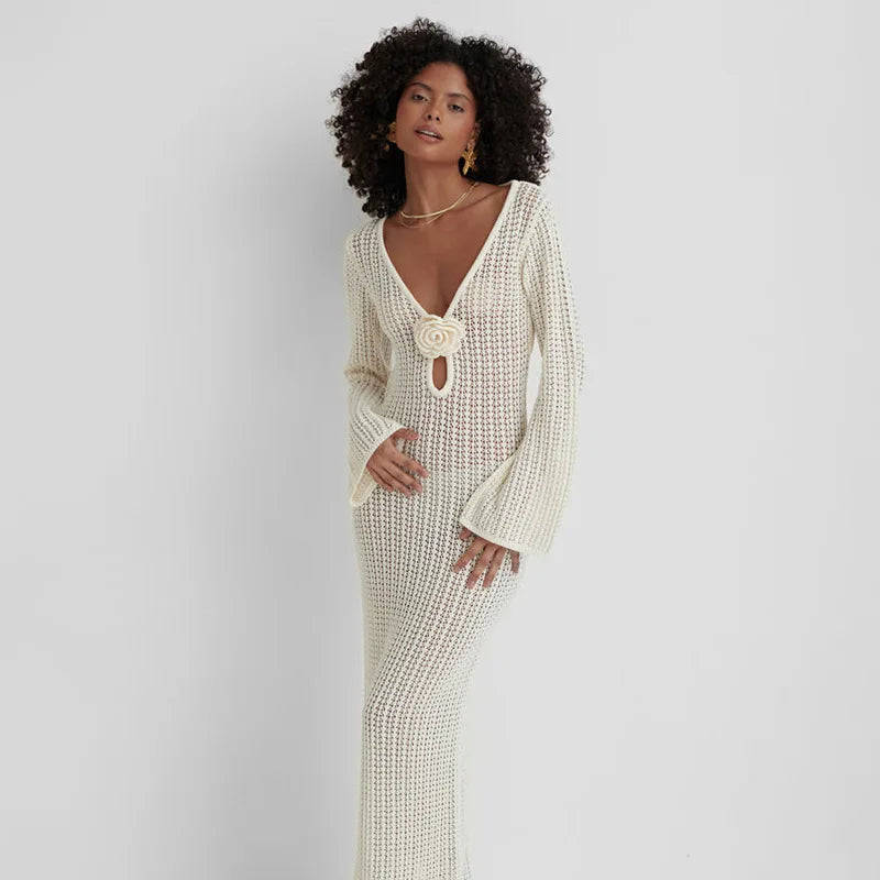 Hollow Out Knitted Long Dress | Elegant Beach Cover-Up & Sexy Swimwear Outfit cover up LUNARITY GARAGE
