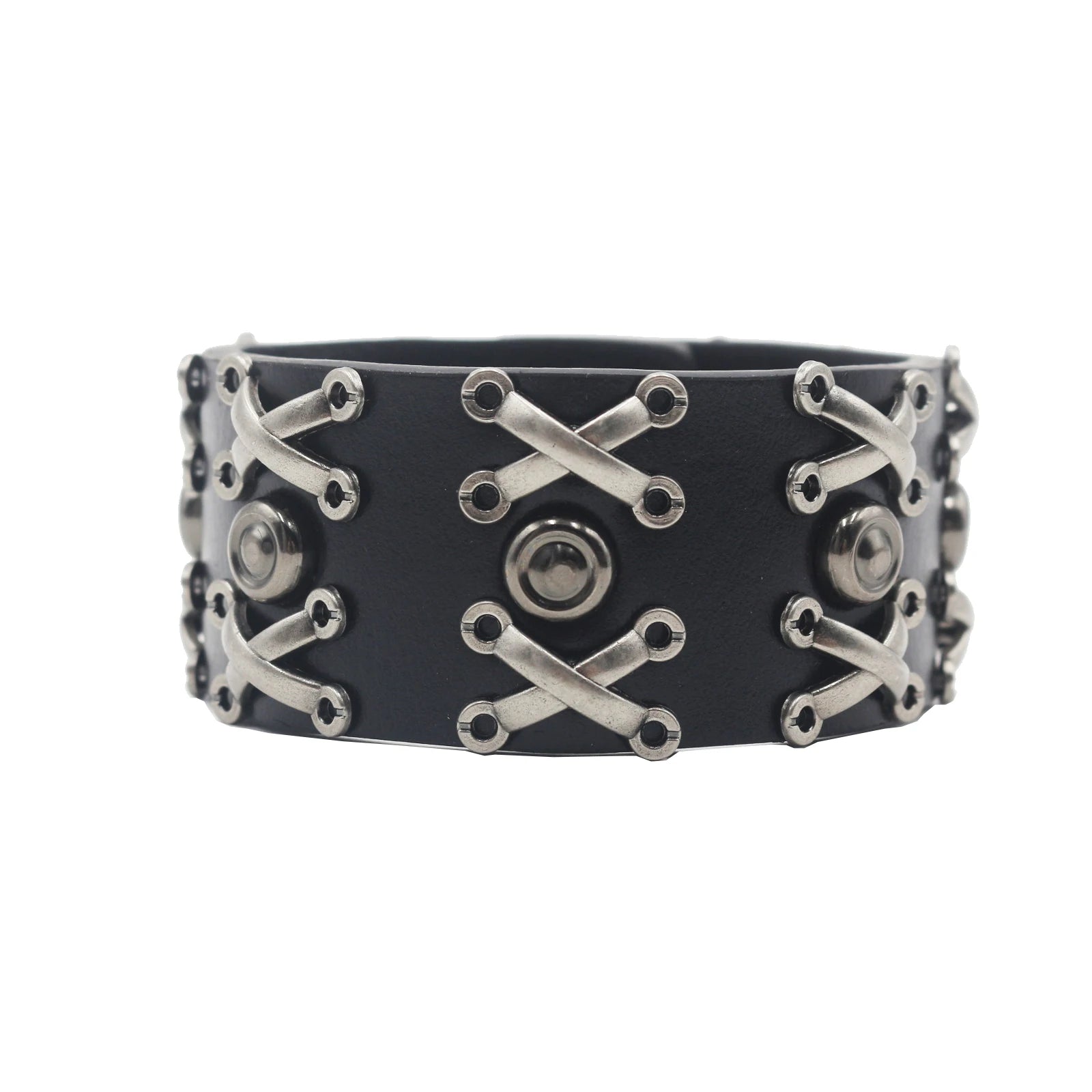 Punk Hip Hop Rock Genuine Leather Bracelet – Chain Rivet Unisex Bangle bracelets LUNARITY GARAGE 02