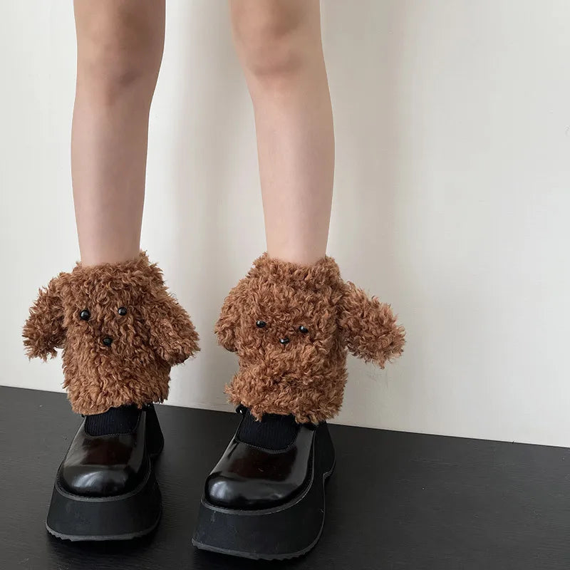 Funny Teddy Curly Leg Warmers – Cute Dog Animal Leg Warmers for Women, Winter JK Girl Cosplay, Y2K, Harajuku & Lolita Style Leg Warmers LUNARITY GARAGE