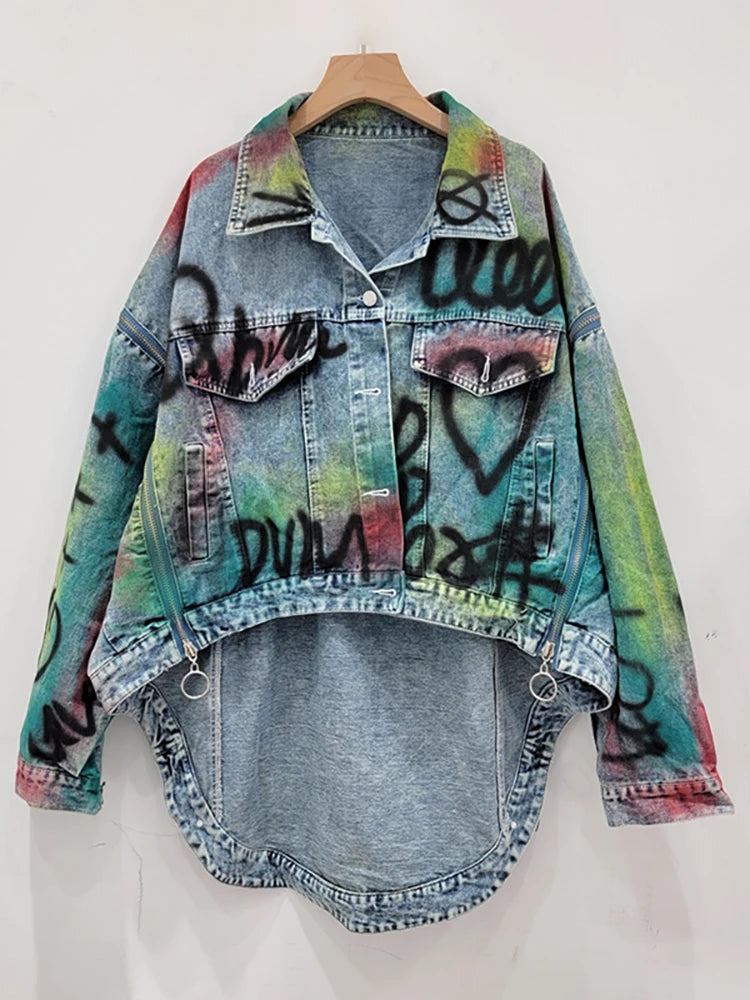 Women’s Graffiti Patchwork Denim Jacket – Bold & Artistic Streetwear Jackets Lunarity Garage