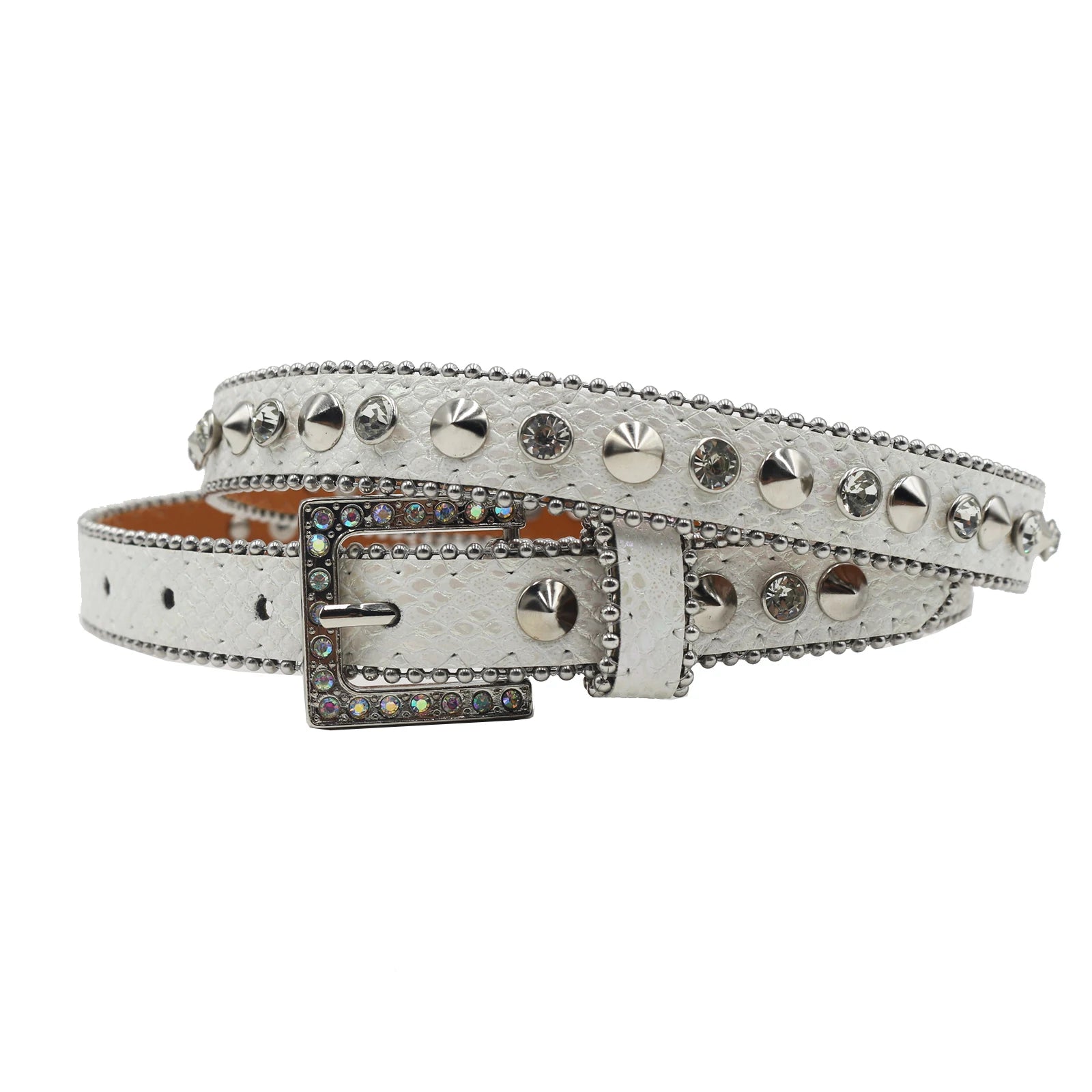 Women’s Rhinestone Leopard Belt – Western Crystal Square Buckle belt LUNARITY GARAGE SW-White 95CM