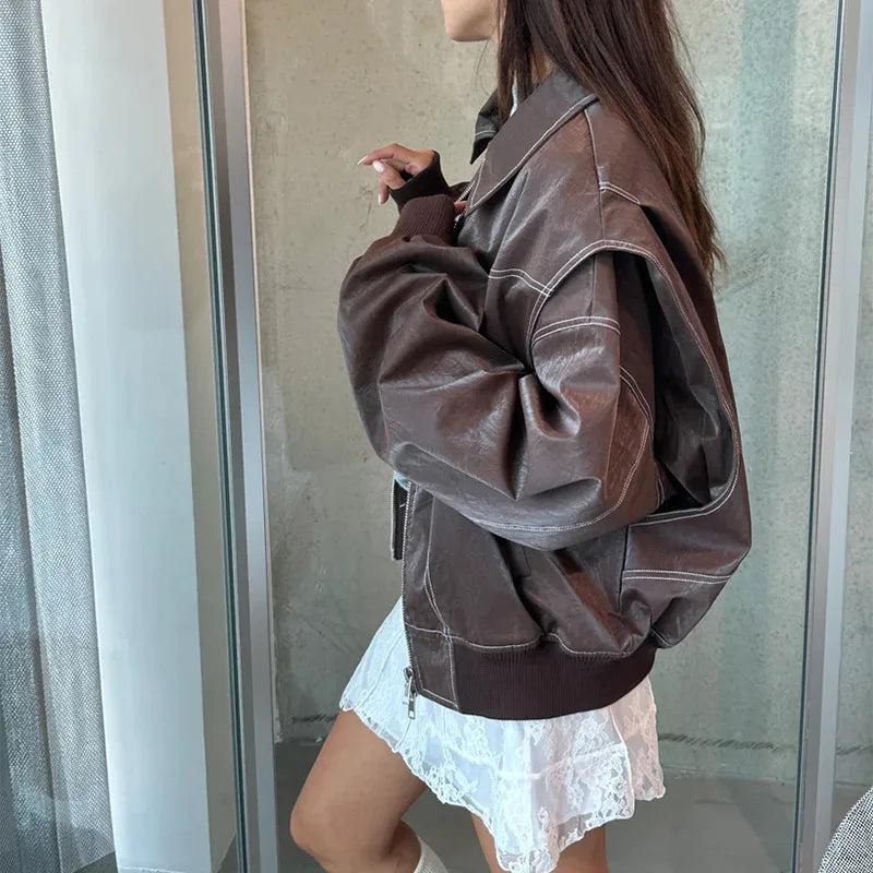 Vintage Contrast Stitch Lapel Long Sleeve Jacket Jackets LUNARITY GARAGE