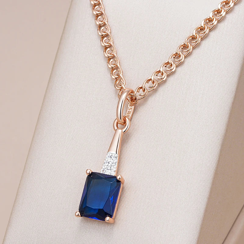 Luxurious Shiny Blue Square Zircon Pendant Necklace – 585 Rose Gold Vintage Charm necklaces LUNARITY GARAGE