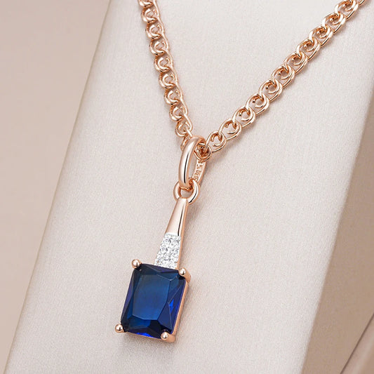 Luxurious Shiny Blue Square Zircon Pendant Necklace – 585 Rose Gold Vintage Charm necklaces LUNARITY GARAGE   