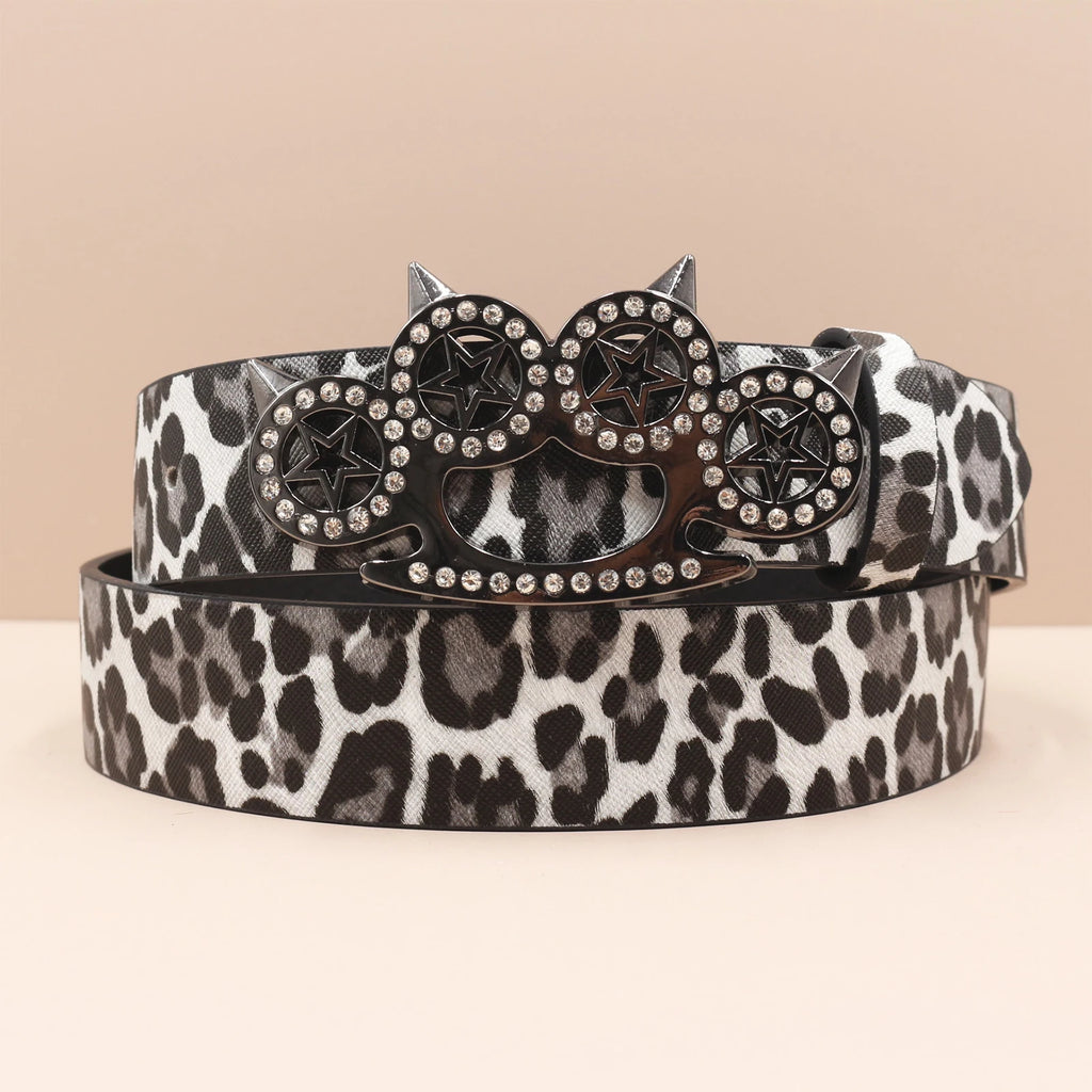 Leopard Print Rhinestone Y2K Belt - Hip Hop Western Shiny Waistband Belt LUNARITY GARAGE Gray 105CM