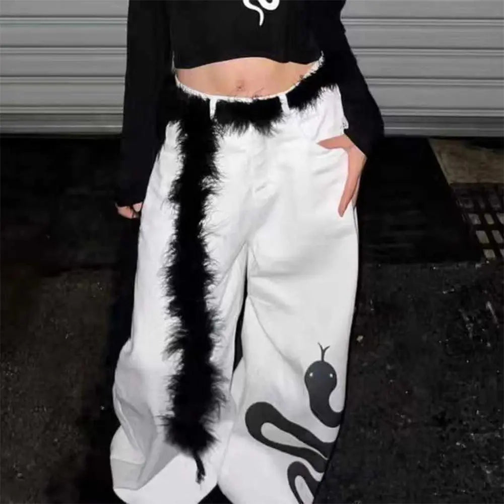 Y2K Punk Plush Fur Belt - Soft Fluffy Waist Chain for Hip Hop & Street Style Belt LUNARITY GARAGE Black
