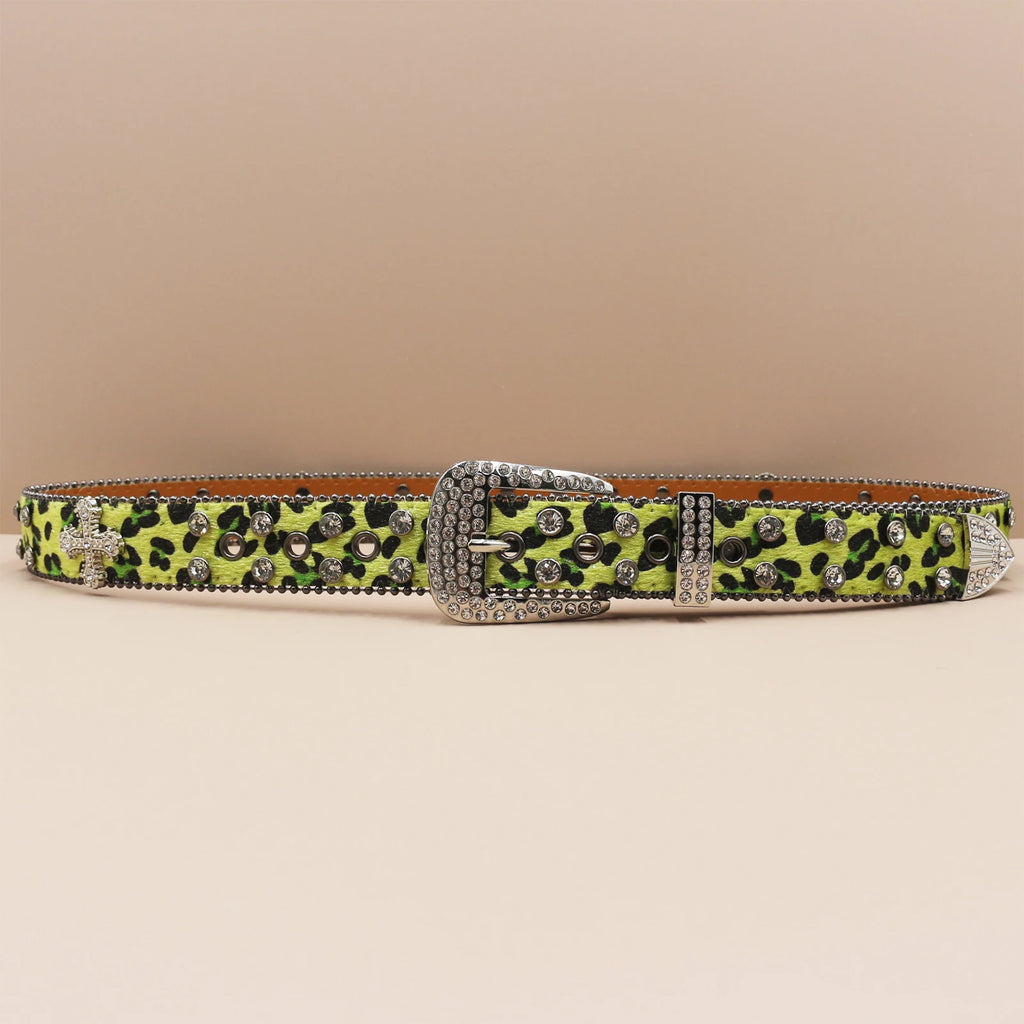 3.3cm Leopard Print Rhinestone Belt Hip Hop Punk Style belt LUNARITY GARAGE