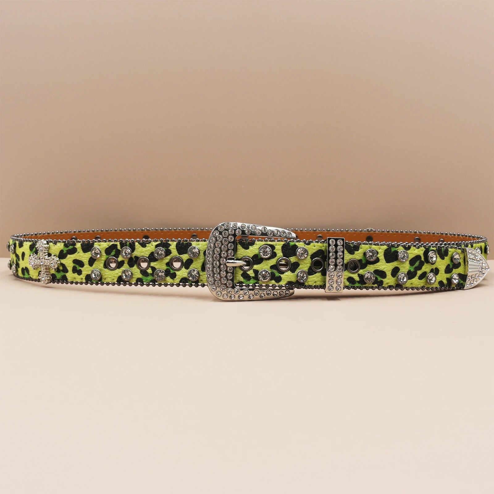 3.3cm Leopard Print Rhinestone Belt Hip Hop Punk Style belt LUNARITY GARAGE