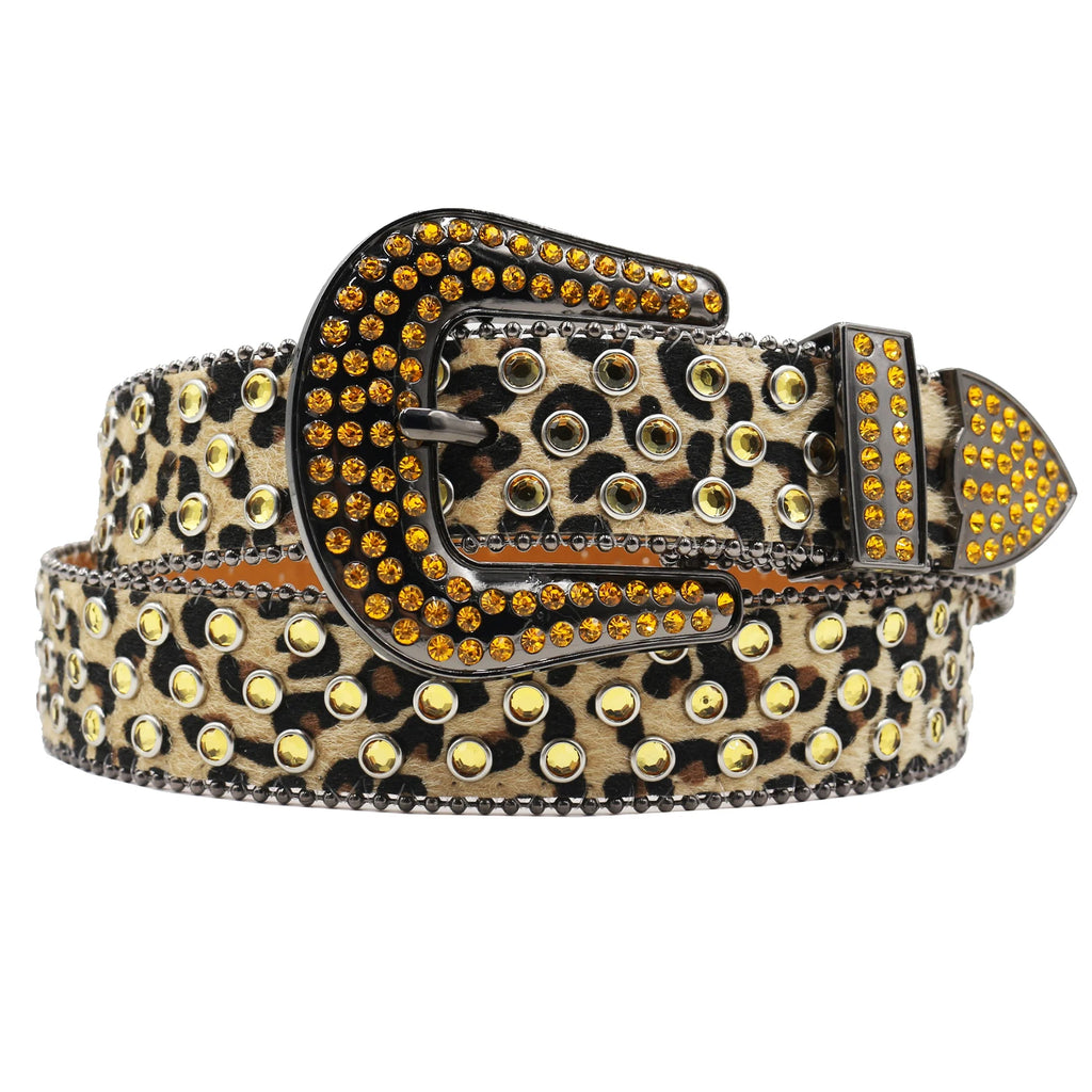 Rhinestone Western Belt – Studded Leopard Bling Strap belt LUNARITY GARAGE Yellow 105CM