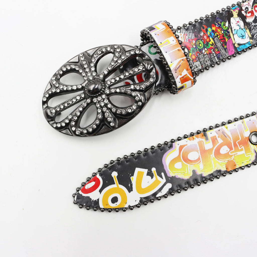 Bohemia Hip-Hop Graffiti Print Rhinestone Belt – Cowgirl & Cowboy Bling belt LUNARITY GARAGE