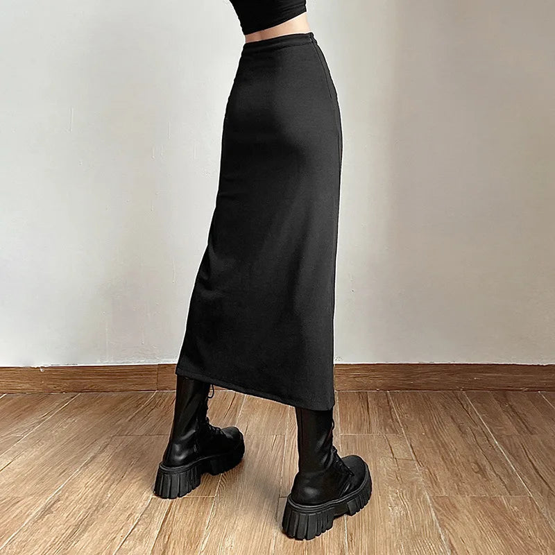 Black Split Casual Streetwear Skirt – Effortless Chic Skirts LUNARITY GARAGE