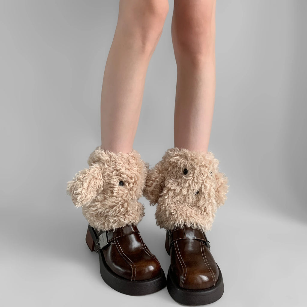 Funny Teddy Curly Leg Warmers – Cute Dog Animal Leg Warmers for Women, Winter JK Girl Cosplay, Y2K, Harajuku & Lolita Style Leg Warmers LUNARITY GARAGE khaki 19cm 