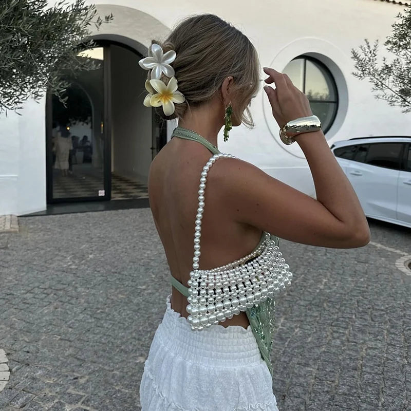Sequin Mesh Plunge Halter Crop Top - Sexy Backless Party Tank Tank top LUNARITY GARAGE