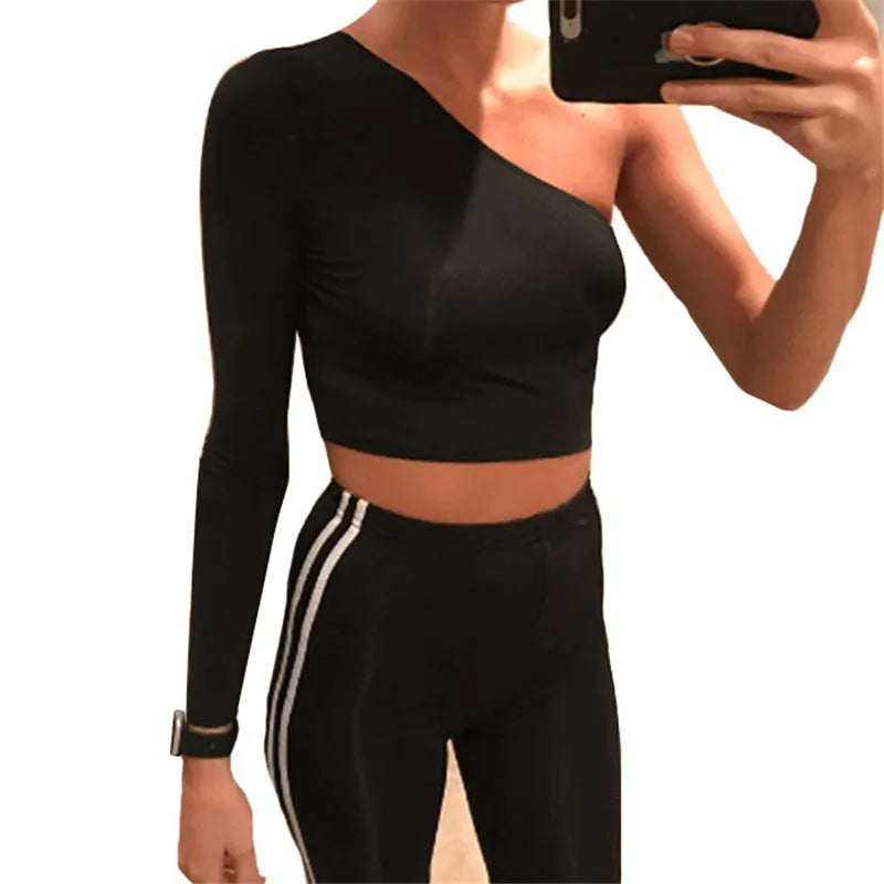 Sexy T-shirt Solid color top long sleeved off shoulder Women's sumer clothes women's luxury clothing tops for women cheap top LUNARITY GARAGE