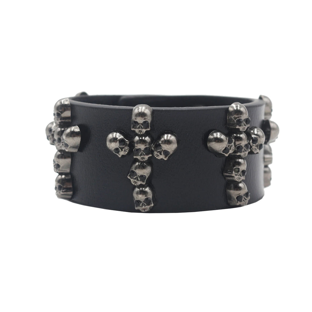 Punk Hip Hop Rock Genuine Leather Bracelet – Chain Rivet Unisex Bangle bracelets LUNARITY GARAGE MKLT03