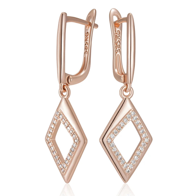 Elegant 585 Rose Gold Geometric Oval Rectangle Zircon Hoop Earrings Earrings LUNARITY GARAGE   