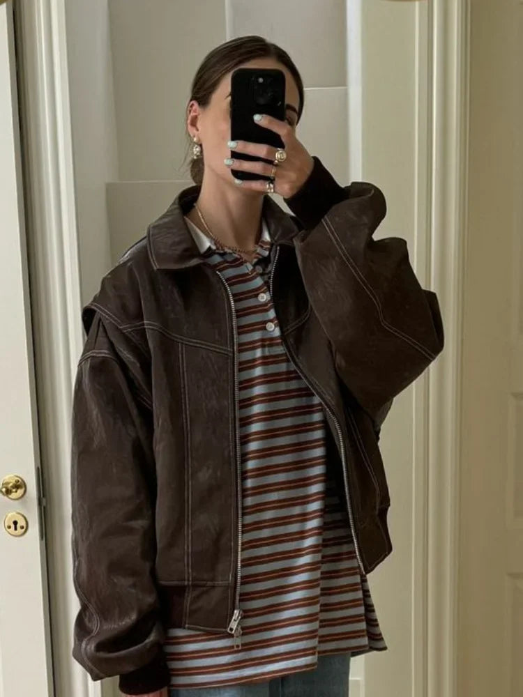 Vintage Contrast Stitch Lapel Long Sleeve Jacket Jackets LUNARITY GARAGE
