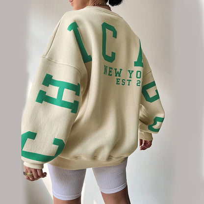 Back Letters Print Oversized Sweatshirt – Cozy Streetwear for Autumn & Winter Sweatshirts Lunarity Garage