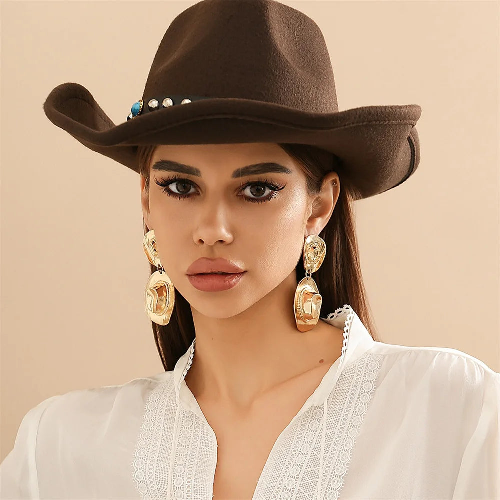 Creative Metal Cowboy Hat Pendant Necklace – Vintage Turquoise Jewelry Set Jewelry Set LUNARITY GARAGE Gold Earrings