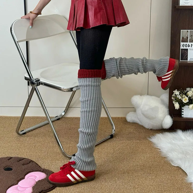 Vintage Angola Red Knee-High Socks – Gothic Stacked Leg Warmers for Winter Leg Warmers LUNARITY GARAGE