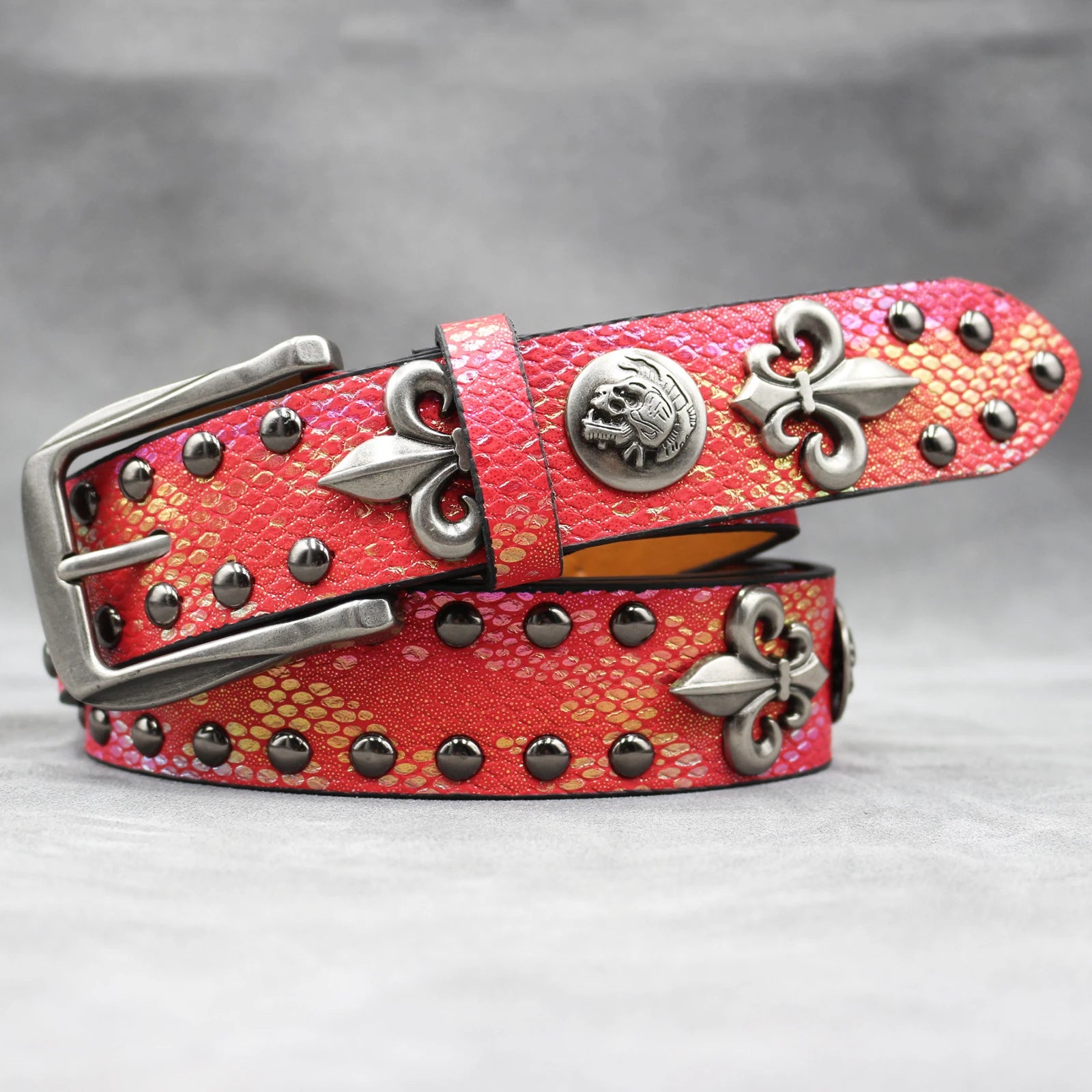 Stage Party Nightclub Rivet Belt – Red Cross Studded Rock Style belt LUNARITY GARAGE
