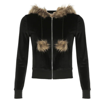 Vintage Faux Feather Hooded Cardigan – Cute and Cozy Autumn Streetwear Jackets LUNARITY GARAGE