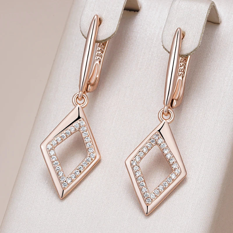 Elegant 585 Rose Gold Geometric Oval Rectangle Zircon Hoop Earrings Earrings LUNARITY GARAGE   