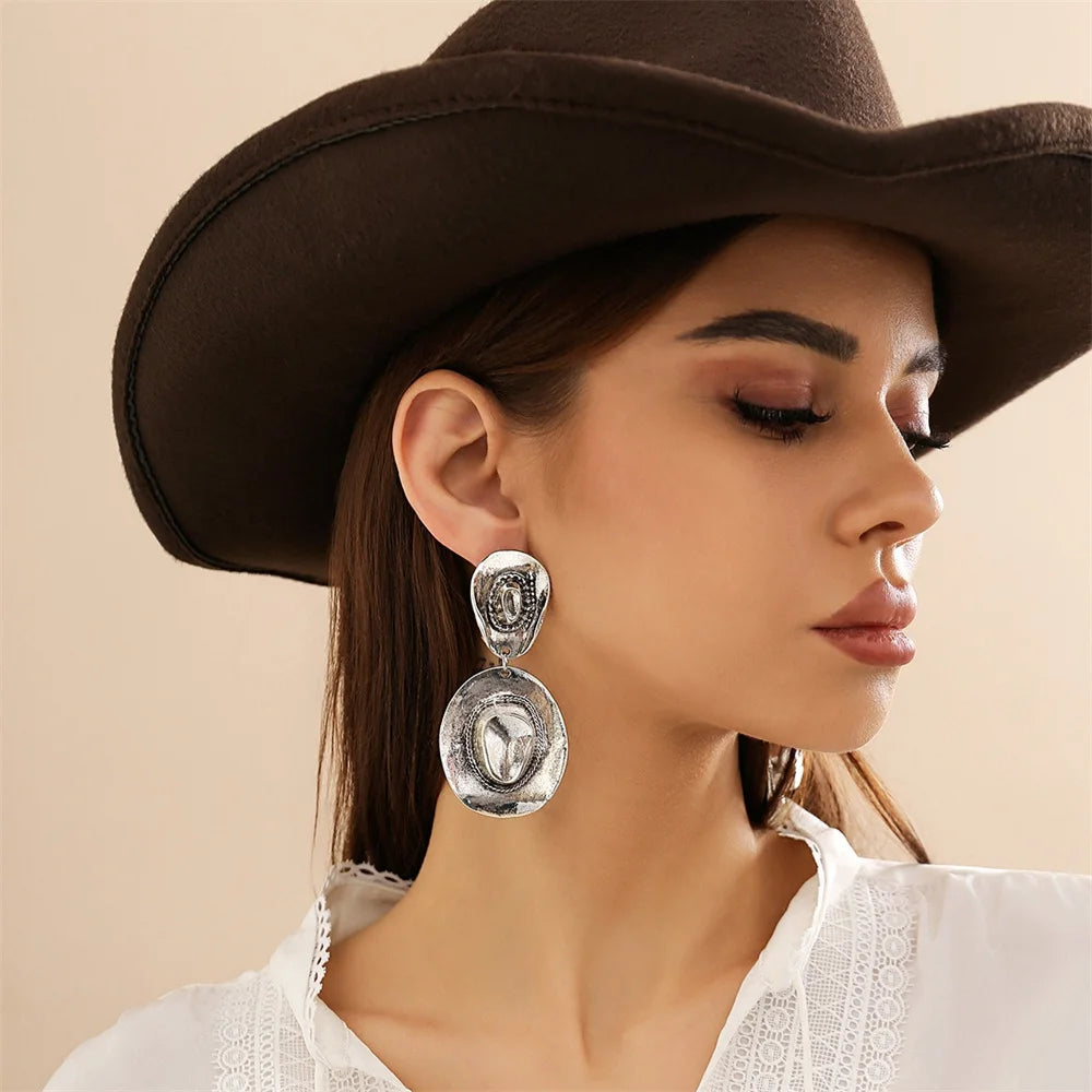 Creative Metal Cowboy Hat Pendant Necklace – Vintage Turquoise Jewelry Set Jewelry Set LUNARITY GARAGE Silver Earring