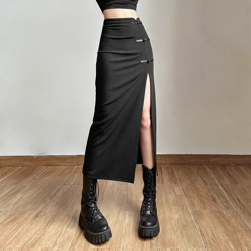 Black Split Casual Streetwear Skirt – Effortless Chic Skirts LUNARITY GARAGE
