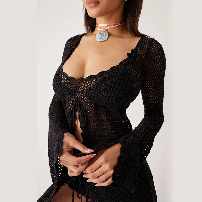 Mesmerizing Summer Nights: The Sexy Knit Hollow Out Beach Dress cover ups LUNARITY GARAGE