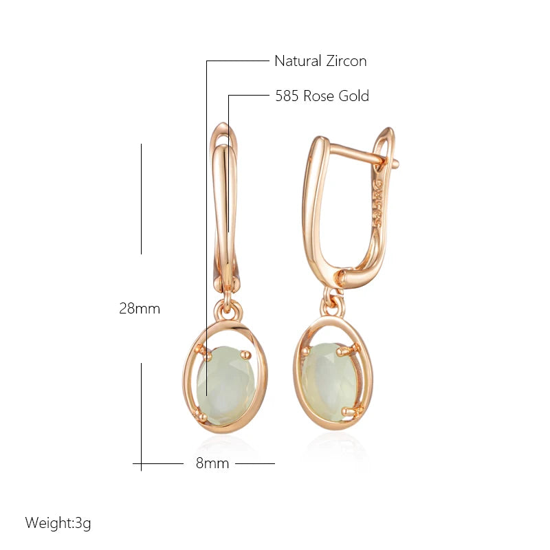 Rose Gold Oval Green Zircon Drop Earrings – Vintage Dangle Earrings Earrings LUNARITY GARAGE   