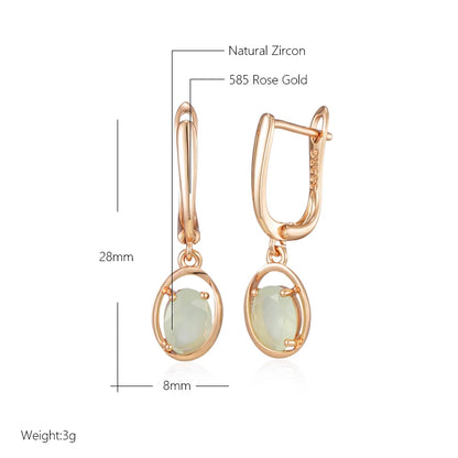 Rose Gold Oval Green Zircon Drop Earrings – Vintage Dangle Earrings Earrings LUNARITY GARAGE   