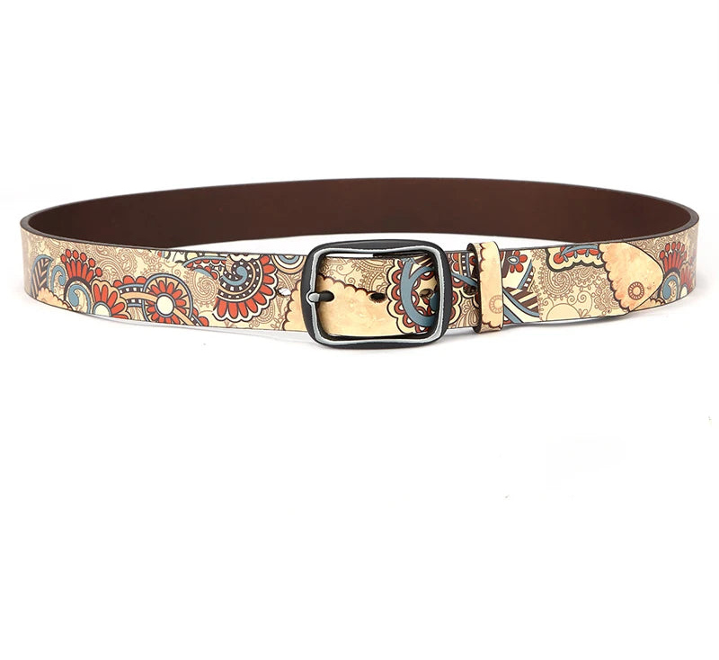 Luxury Genuine Leather Belt – Retro Printed Unisex Jeans Belt accesories Lunarity Garage